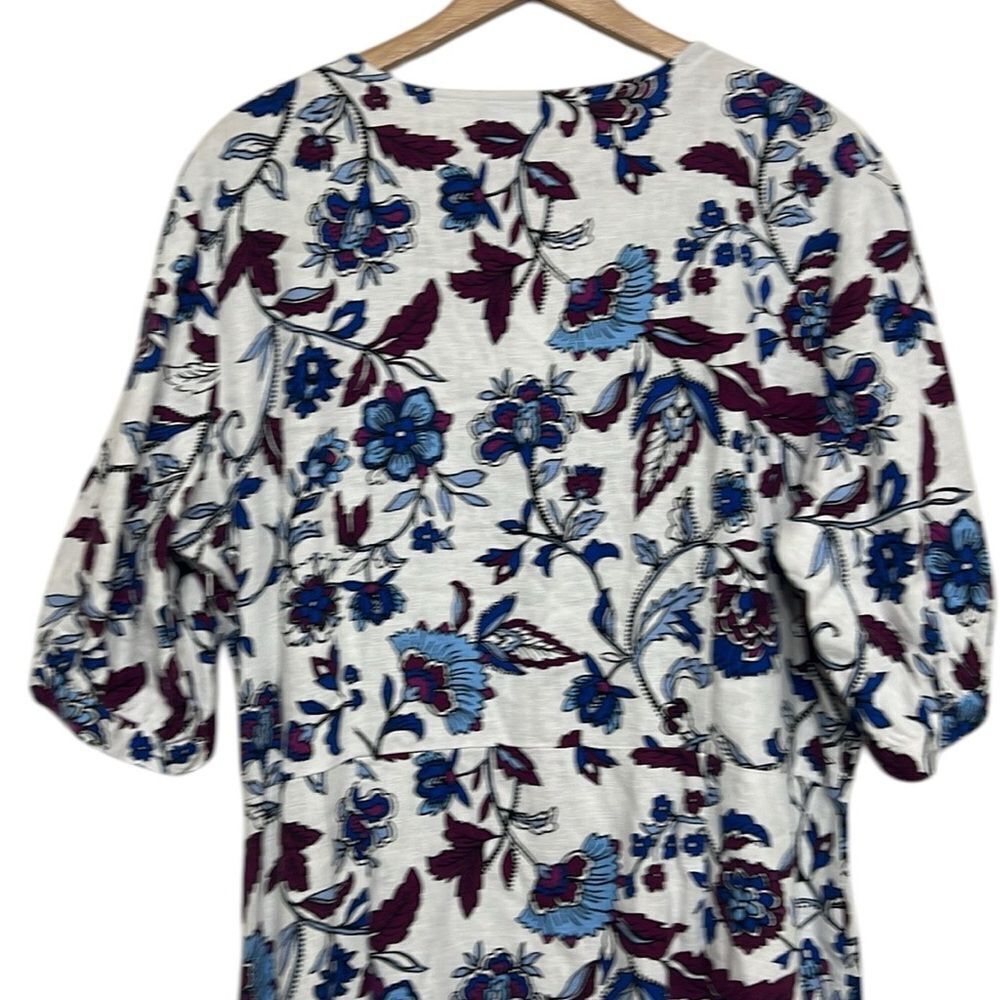 Floral Linen Dress Womens Size 18 White A-line Knee Length V-Neck Summer NEW - Picture 7 of 14